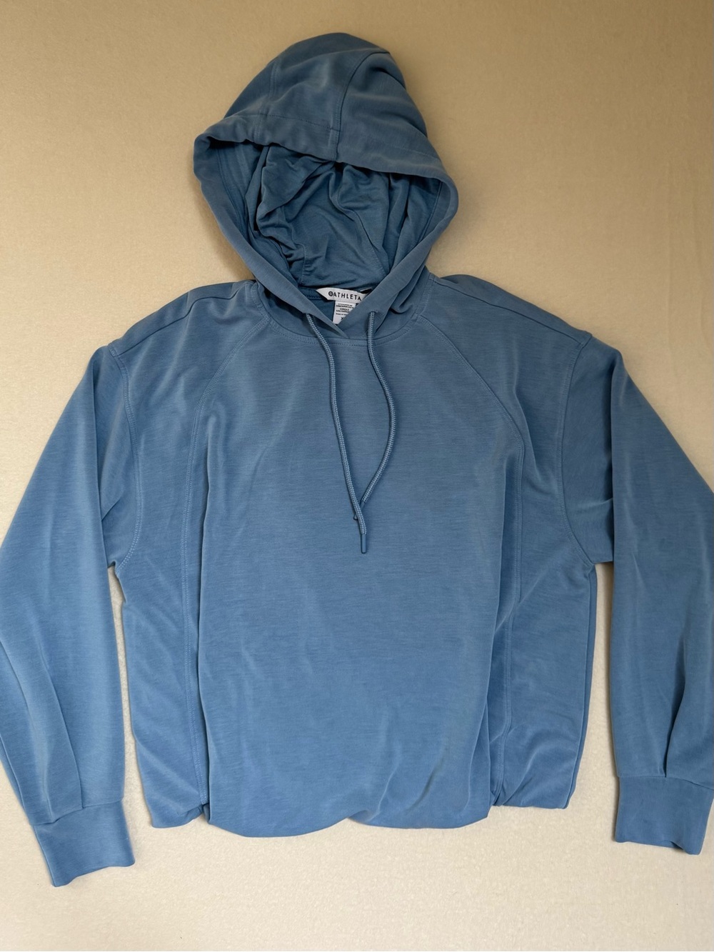 Athleta Seasoft Bubble Hem Hoodie Blue XS Soft Modal Blend Pullover Sweatshirt
